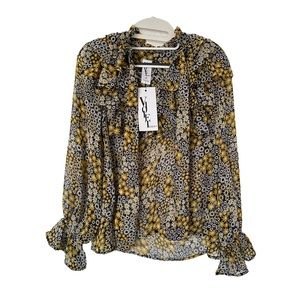 Nwt Violet Romance High Neck Yellow‎ Floral Blouse with long sleeves Size 4